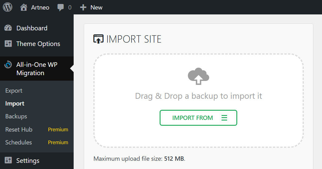 All-in-One WP Migration normal import